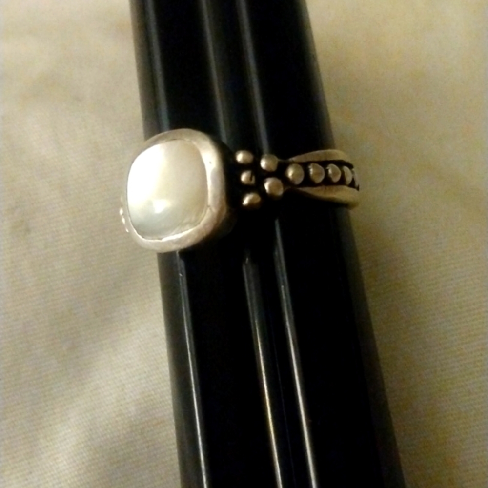 Vintage Sterling Silver Mother of Pearl Dot Ring, Womans 5.5